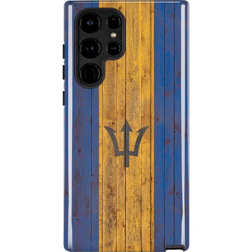 Barbados Flag Dark Wood Galaxy Cases